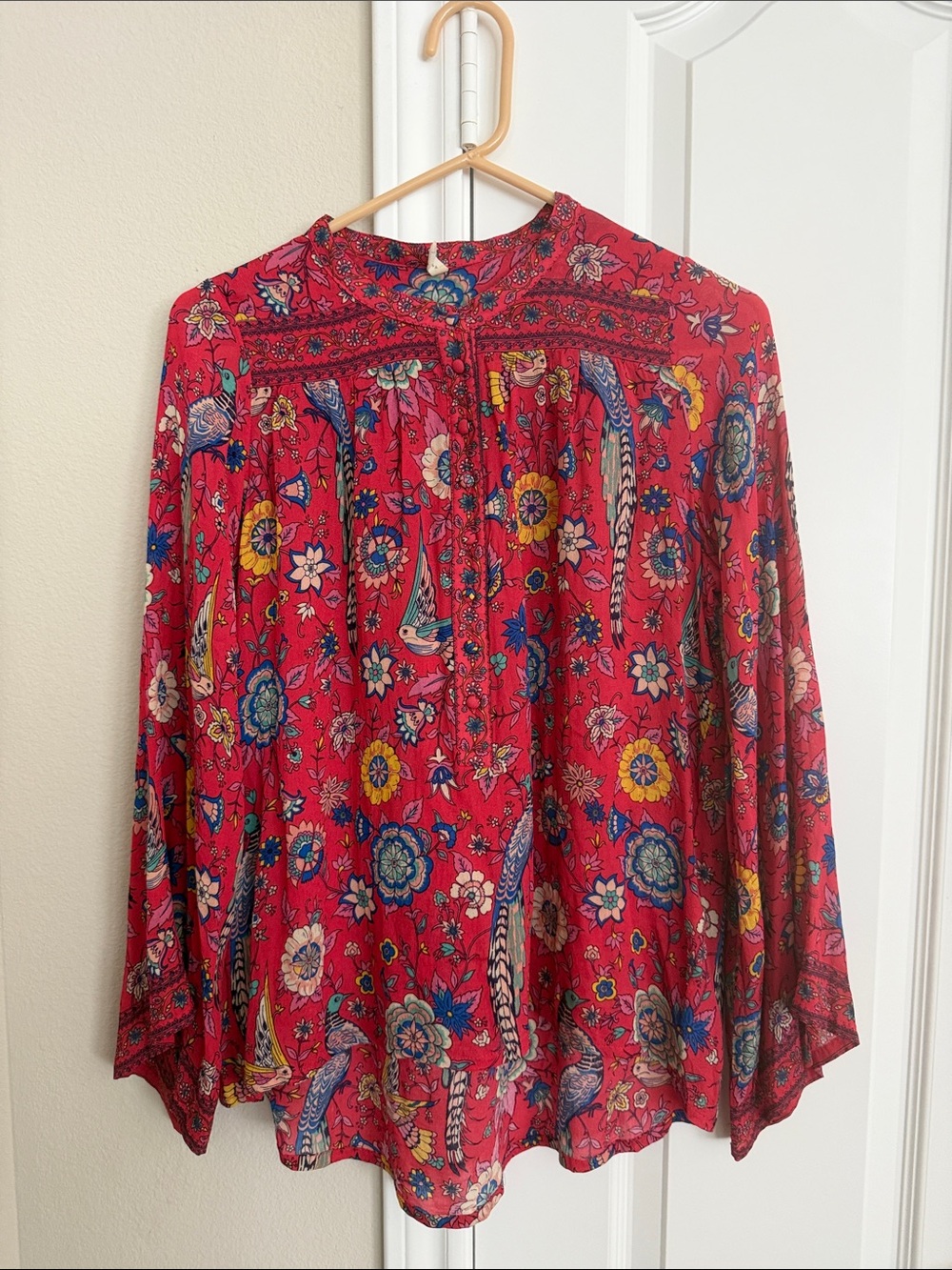 Spell and the Gypsy Floral Love Bird Print Red Women's Blouse ONLY XS
